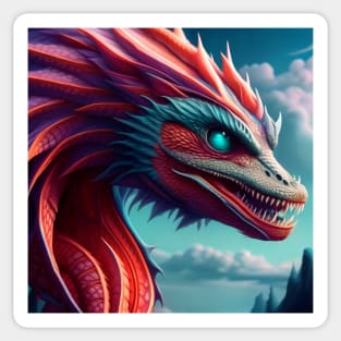 Red, Pink, and Purple Dragon with Cyan Highlights Sticker